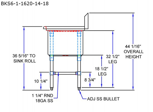 One Compartment Sink with Drainboard - BK Resources BKS6-1-1620-14-18 One Compartment Sink with Drainboard - BK Resources BKS6-1-1620-14-18