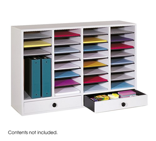 Safco 9494 Wood Adjustable Literature Organizer 32 Compartments with 2 Drawers