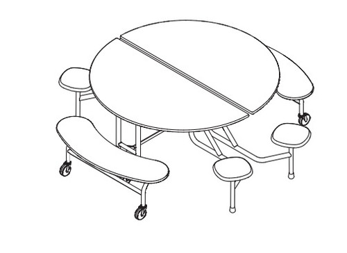 KI ECTRD2905B2S4PY CafeWay Round Cafeteria Table with 2 Benches and 4 Stools