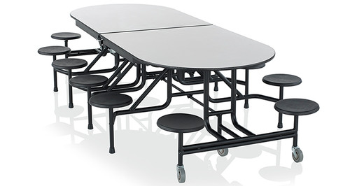 KI ECTEL291012PY CafeWay Racetrack Cafeteria Table with 12 Stools KI ECTEL291012PY CafeWay Racetrack Cafeteria Table with 12 Stools