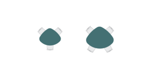 Velocity Lens Shaped Activity Table with Adjustable Height - Allied USA 
Showing Chair Placement 