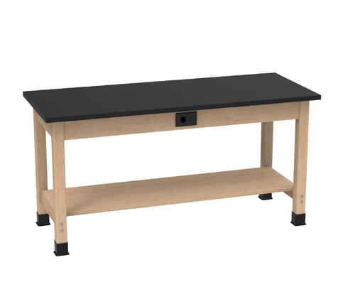 Maple / Leg Braces / Stretcher /Full Shelf / Electrical
Diversified
Perpetulab Wooden Leg Science Table with Plain Apron – High Pressure Laminate Top