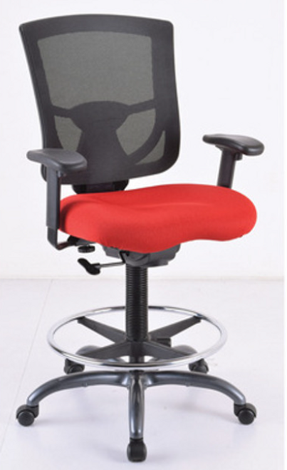 CoolMesh Pro Collection Mesh Back Task Stool with Adjustable Arms, Upholstered Seat, Foot Ring and Black Base - Office Source OSST7901FBL CoolMesh Pro Collection Mesh Back Task Stool with Adjustable Arms, Upholstered Seat, Foot Ring and Black Base - Office Source OSST7901FBL