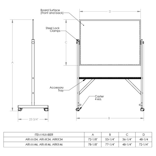 Ghent Reversible Aluminum Frame Non-Magnetic Whiteboard