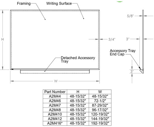 Ghent A2M Series Magnetic Porcelain Whiteboard