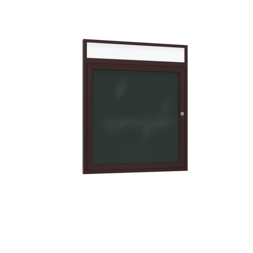 Ghent Indoor-Outdoor Enclosed Vinyl Bulletin Board with Aluminum Headliner Frame - 1 Door, 36"H x 24"W / Bronze / Ebony