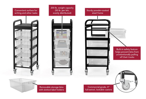 Luxor MBS-DR-8L Double Row Mobile Bin Storage Unit with 8 Large Bins