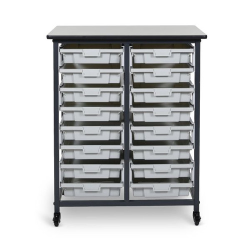 Mobile Bin Storage Unit Double Row with Small Gray Bins - Luxor MBS-DR-16S Mobile Bin Storage Unit Double Row with Small Gray Bins - Luxor MBS-DR-16S