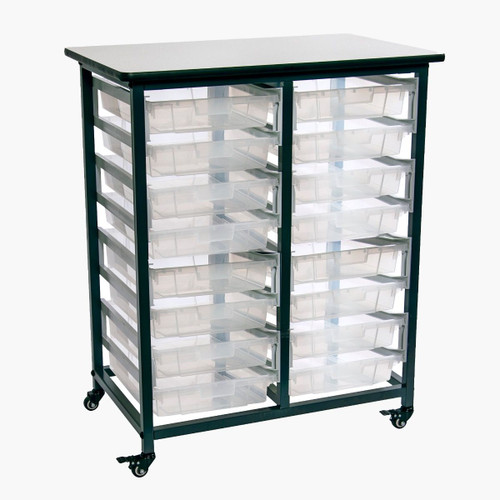 Mobile Bin Storage Unit Double Row with Small Clear Bins - Luxor Mobile Bin Storage Unit Double Row with Small Clear Bins - Luxor