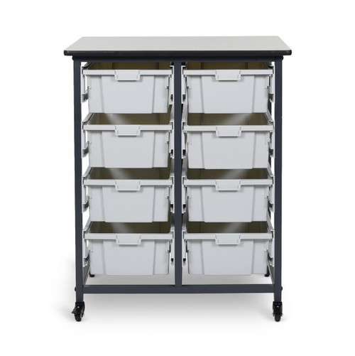 Mobile Bin Storage Unit Double Row with Large Gray Bins - Luxor MBS-DR-8L Mobile Bin Storage Unit Double Row with Large Gray Bins - Luxor MBS-DR-8L