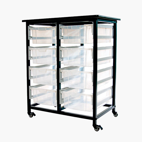 Mobile Bin Storage Unit Double Row with Large Clear Bins - Luxor MBS-DR-8L-CL Mobile Bin Storage Unit Double Row with Large Clear Bins - Luxor MBS-DR-8L-CL