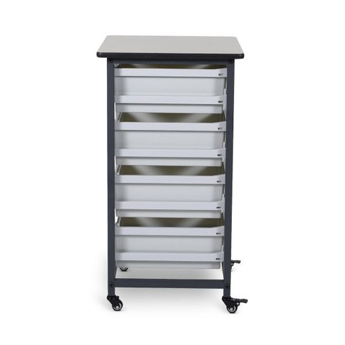 Mobile Bin Storage Unit Single Row with Large Gray Bins - Luxor MBS-SR-4L Mobile Bin Storage Unit Single Row with Large Gray Bins - Luxor MBS-SR-4L