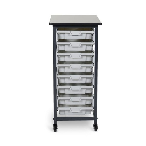 Mobile Bin Storage Unit Single Row with Small Gray Bins - Luxor MBS-SR-8S Mobile Bin Storage Unit Single Row with Small Gray Bins - Luxor MBS-SR-8S