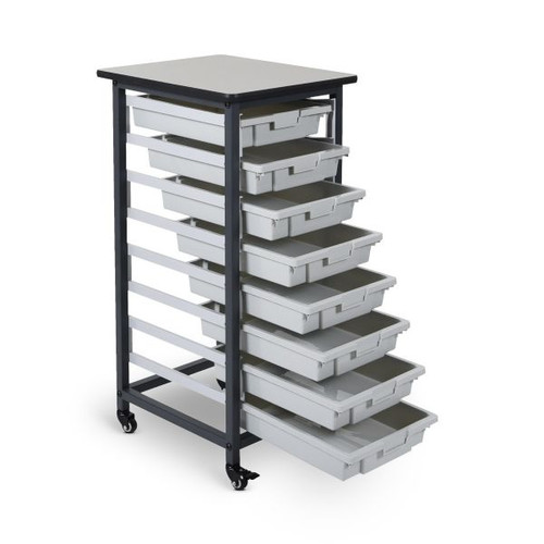 Mobile Bin Storage Unit Single Row with Small Gray Bins - Luxor MBS-SR-8S Mobile Bin Storage Unit Single Row with Small Gray Bins - Luxor MBS-SR-8S