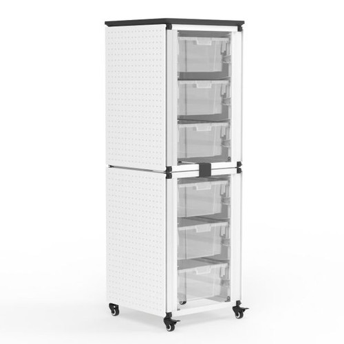 Modular Classroom Storage Cabinet Two Stacked Modules with 6 Large Bins - Luxor MBS-STR-12-6L