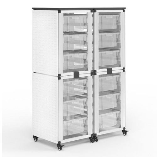 Luxor Mobile Bin Storage Unit - Double Row with Small Clear Bins