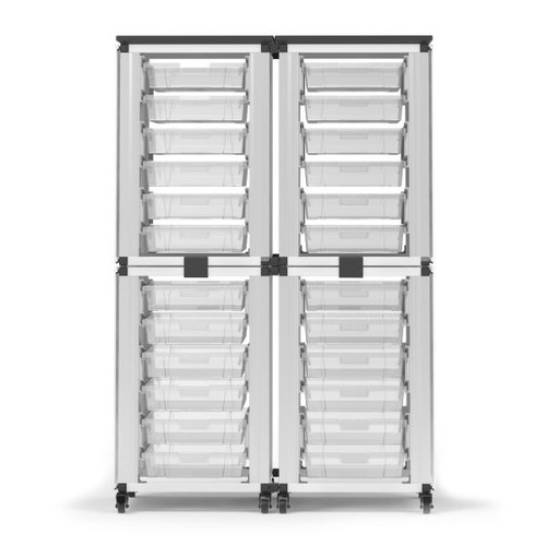 Modular Classroom Storage Cabinet Four Stacked Modules with 24 Small Bins - Luxor MBS-STR-22-24S