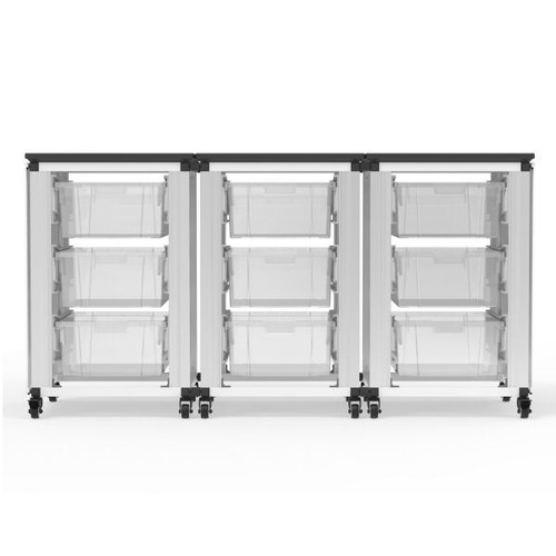 Modular Classroom Storage Cabinet Three Side by Side Modules with 9 Large Bins - Luxor MBS-STR-31-9L