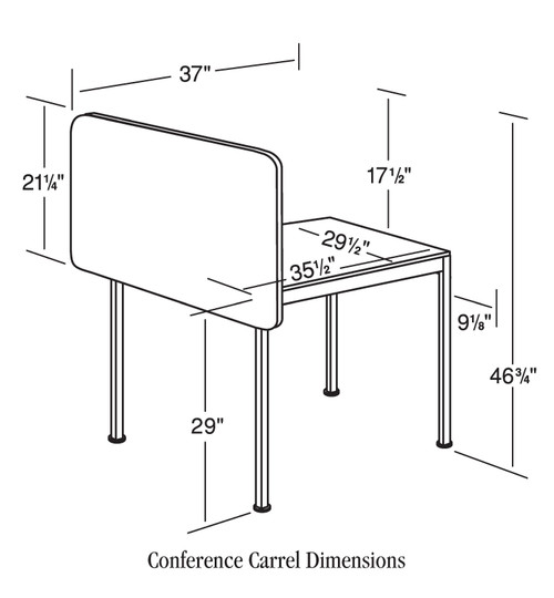 Technical Drawing - Adjustable Height Adder Unit Conference Carrel - Smith Carrel 01095 Technical Drawing - Adjustable Height Adder Unit Conference Carrel - Smith Carrel 01095