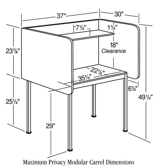 Technical Drawing - Adjustable Height Starter Unit Maximum Privacy Testing Carrel - Smith Carrel 01185 Technical Drawing - Adjustable Height Starter Unit Maximum Privacy Testing Carrel - Smith Carrel 01185