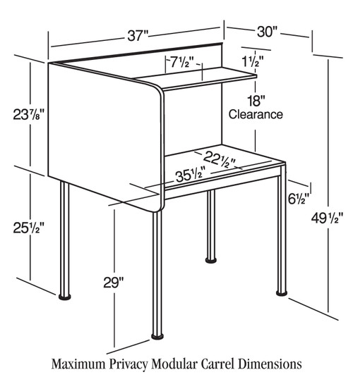 Technical Drawing - Adjustable Height Adder Unit Maximum Privacy Testing Carrel - Smith Carrel 01195 Technical Drawing - Adjustable Height Adder Unit Maximum Privacy Testing Carrel - Smith Carrel 01195