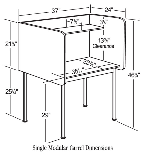 Technical Drawing - Fixed Height Single Section Starter Unit Study Carrel - Smith Carrel 01607 Technical Drawing - Fixed Height Single Section Starter Unit Study Carrel - Smith Carrel 01607
