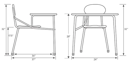Hard Plastic Heavy Duty Chair Desk Combo with Book Basket - Columbia CD-HPC