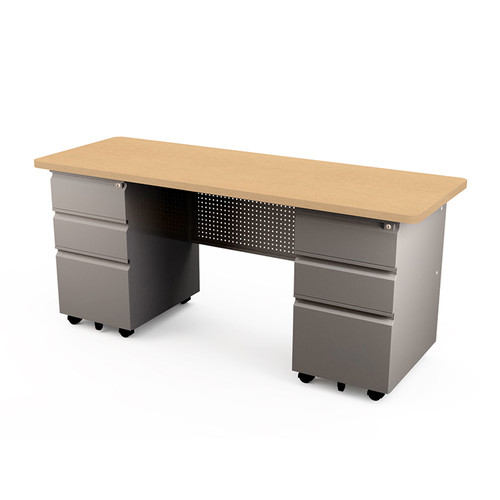Mobile Dual Pedestal Teacher Desk with Rectangular Top - Allied USA MTDP2467