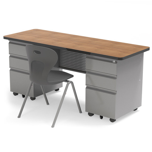 Mobile Dual Pedestal Teacher Desk with Rectangular Top - Allied USA MTDP2467
Shown with Oracle Chair (not included)