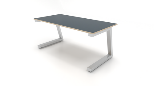 ESTO Two Student Team Table with FENIX on Baltic Birch, shown with glides, 26"H, Blu Shaba  - CEF ESTO Two Student Team Table with FENIX on Baltic Birch, shown with glides, 26"H, Blu Shaba  - CEF