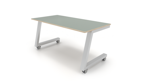 ESTO Two Student Team Table with FENIX on Baltic Birch, shown with casters, 30"H, Verde Kitami - CEF ESTO Two Student Team Table with FENIX on Baltic Birch, shown with casters, 30"H, Verde Kitami - CEF
