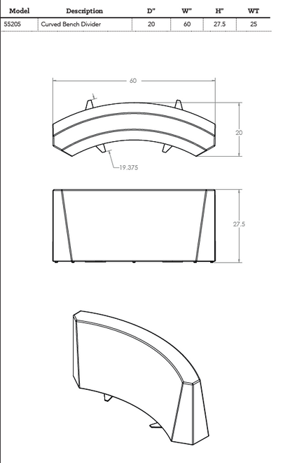 Flowform Outdoor Curved Bench Divider, Spec - Smith System 55205 Flowform Outdoor Curved Bench Divider, Spec - Smith System 55205