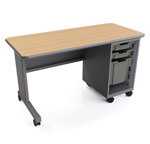 Cascade Single Pedestal Teacher Desk with Tote Storage, Right Hand, (2) 3" and (1) 12" SW Totes - Smith System  Cascade Single Pedestal Teacher Desk with Tote Storage, Right Hand, (2) 3" and (1) 12" SW Totes - Smith System
