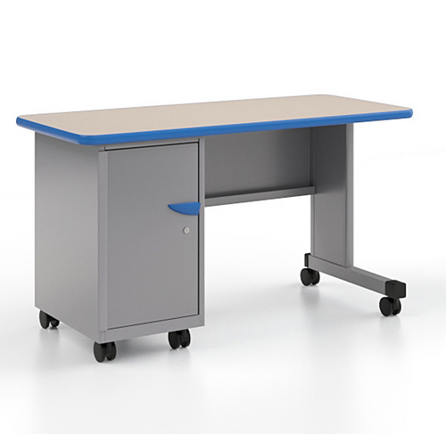 Cascade Single Pedestal Teacher Desk with Tote Storage, shown with door - Smith System  Cascade Single Pedestal Teacher Desk with Tote Storage, shown with door - Smith System