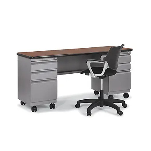 Cascade Double Pedestal Teacher Desk with File Storage, shown with chair (chair not included) - Smith System  Cascade Double Pedestal Teacher Desk with File Storage, shown with chair (chair not included) - Smith System