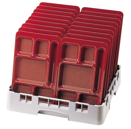 2x2 School Compartment Tray Pack of 24, shown side by side in tray storage - Cambro 2x2 School Compartment Tray Pack of 24, shown side by side in tray storage - Cambro