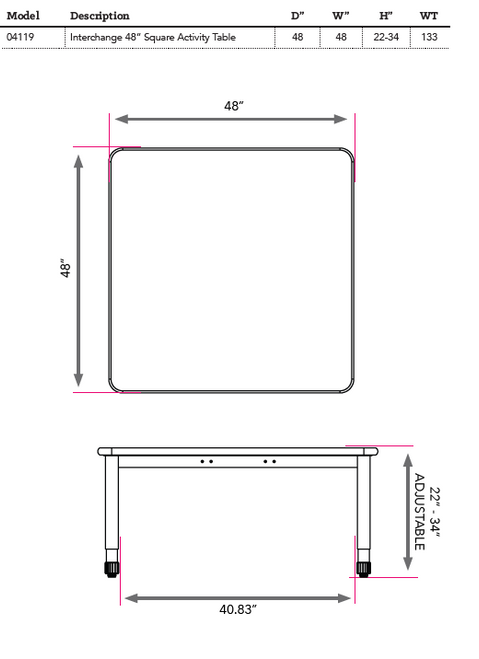 Interchange Square Activity Table - Smith System - 48" Spec Sheet Interchange Square Activity Table - Smith System - 48" Spec Sheet