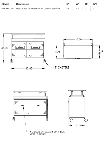Cascade Mega-Case AV Presentation Cart - Smith System