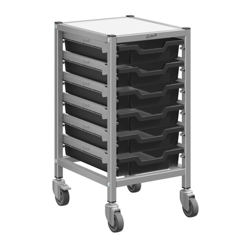 Dynamis Low Single Silver Trolley 6 Shallow Trays - Gratnells Dynamis Low Single Silver Trolley 6 Shallow Trays - Gratnells