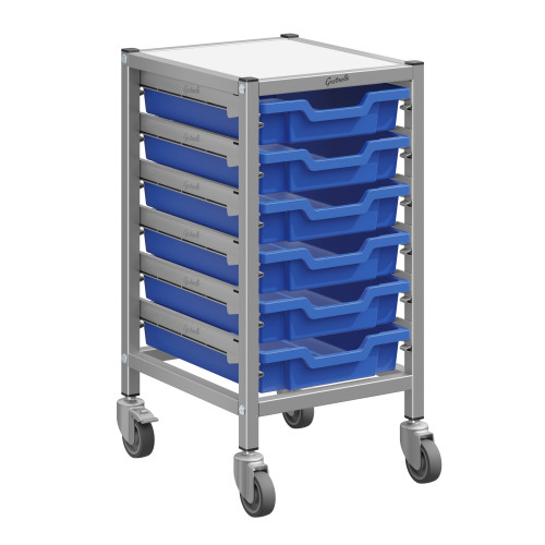 Dynamis Low Single Silver Trolley 6 Shallow Trays - Gratnells Dynamis Low Single Silver Trolley 6 Shallow Trays - Gratnells