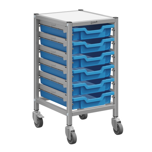 Dynamis Low Single Silver Trolley 6 Shallow Trays - Gratnells Dynamis Low Single Silver Trolley 6 Shallow Trays - Gratnells