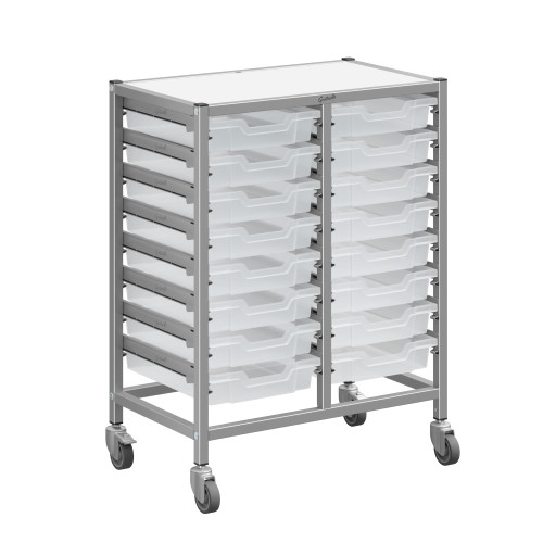 Dynamis Mid Double Silver Trolley 16 Shallow Trays - Gratnells Dynamis Mid Double Silver Trolley 16 Shallow Trays - Gratnells