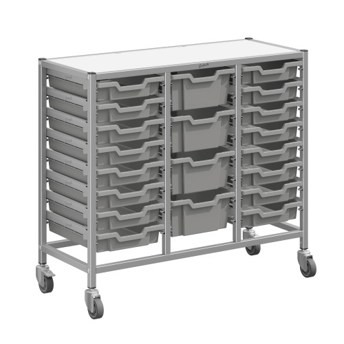 Dynamis Combo Mid Treble Silver Trolley 16 Shallow and 4 Deep Trays - Gratnells Dynamis Combo Mid Treble Silver Trolley 16 Shallow and 4 Deep Trays - Gratnells