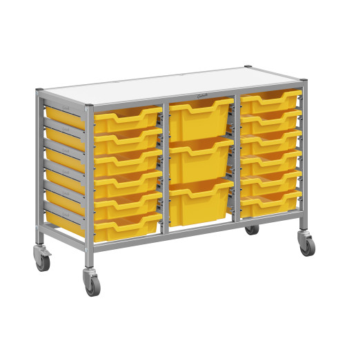 Dynamis Low Treble Silver Trolley 12 Shallow and 3 Deep Trays - Gratnells Dynamis Low Treble Silver Trolley 12 Shallow and 3 Deep Trays - Gratnells