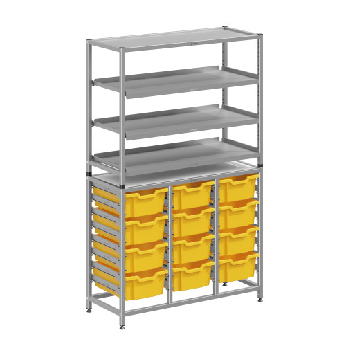 Dynamis Tall Treble Silver Frame 3 Shelves and 12 Deep Trays - Gratnells Dynamis Tall Treble Silver Frame 3 Shelves and 12 Deep Trays - Gratnells