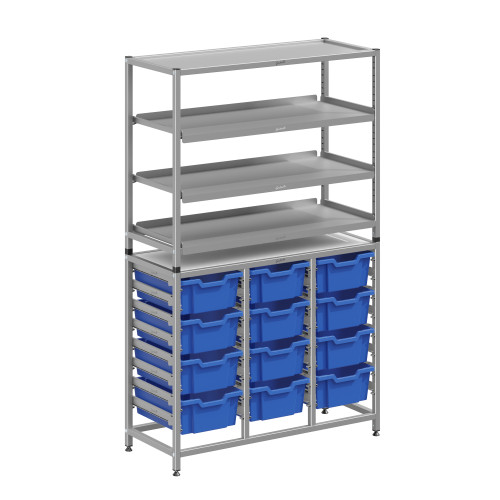Dynamis Tall Treble Silver Frame 3 Shelves and 12 Deep Trays - Gratnells Dynamis Tall Treble Silver Frame 3 Shelves and 12 Deep Trays - Gratnells
