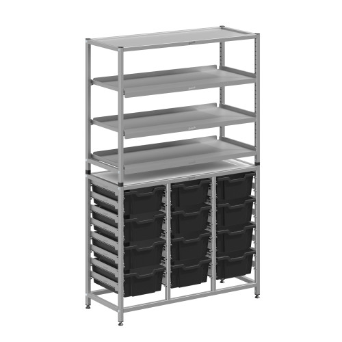 Dynamis Tall Treble Silver Frame 3 Shelves and 12 Deep Trays - Gratnells Dynamis Tall Treble Silver Frame 3 Shelves and 12 Deep Trays - Gratnells