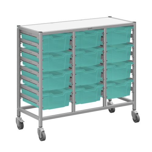 Dynamis Mid Treble Silver Antimicrobial Trolley 12 Deep Kiwi Jelly Trays - Gratnells Dynamis Mid Treble Silver Antimicrobial Trolley 12 Deep Kiwi Jelly Trays - Gratnells
