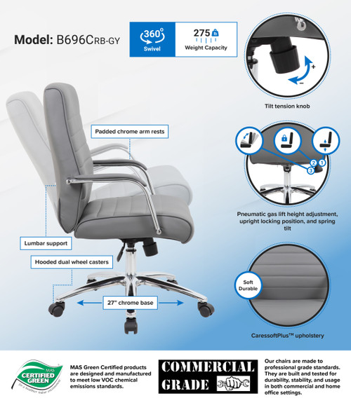 Modern Executive Ribbed Conference Chair - Boss B696CRB-GY Modern Executive Ribbed Conference Chair - Boss B696CRB-GY