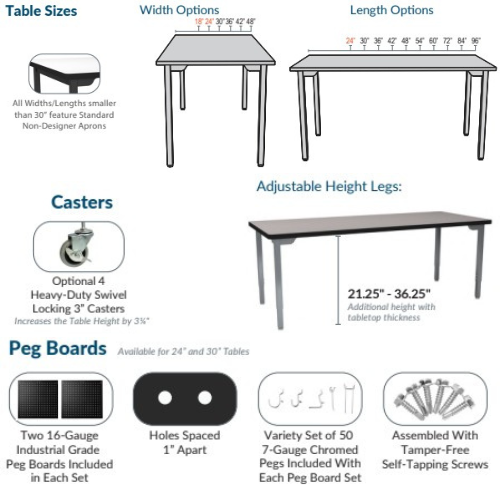 NPS Heavy Duty Designer Sizes and Options **Options and Apron Size Limitations** NPS Heavy Duty Designer Sizes and Options **Options and Apron Size Limitations**